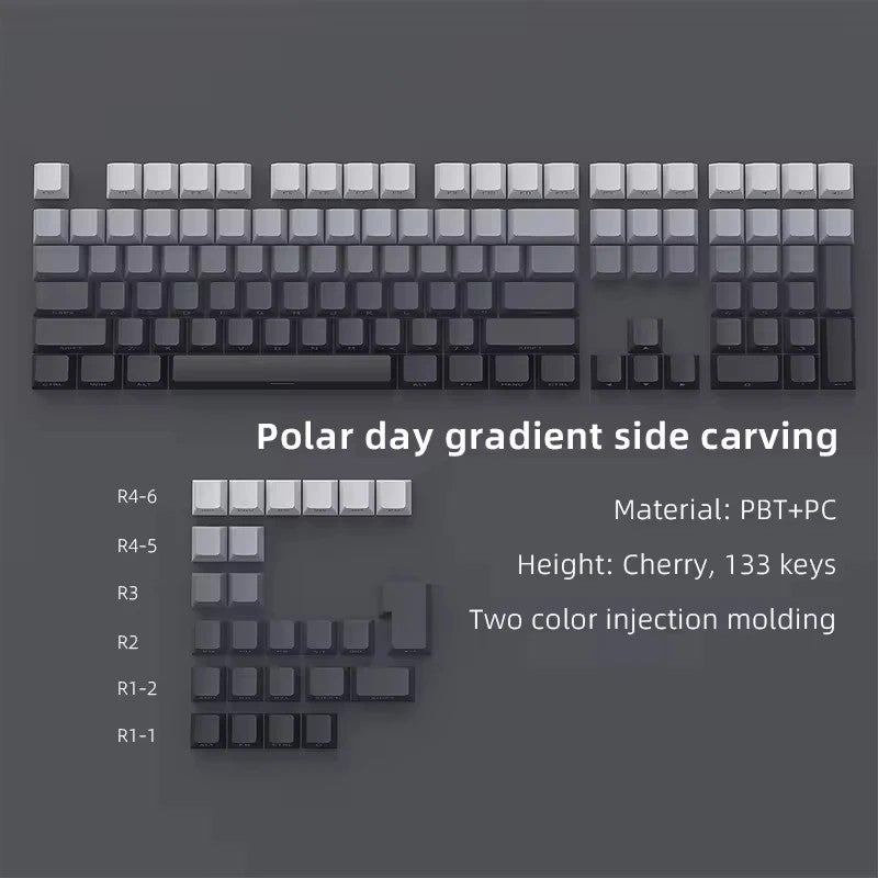 Bluejw 133-Key PBT Polar Day Gradient Side Engraved Keycaps Set - Top-Selling Gaming Mechanical Keyboard Keycaps for US Layout - Image 5